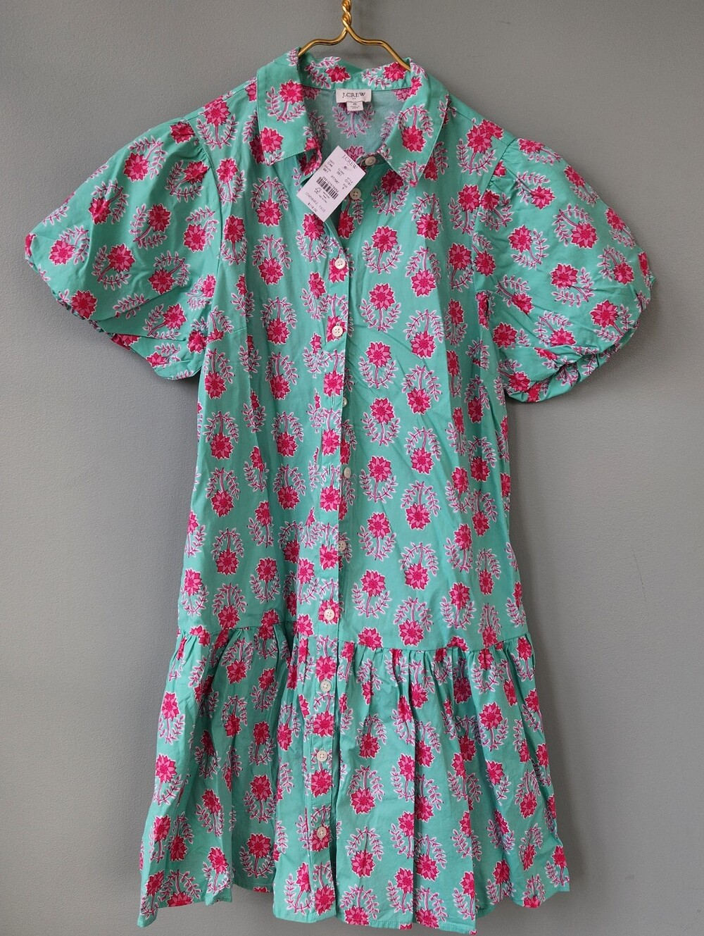 J.CREW Bubble Sleeve Mini-dress Preppy Pink & Green Size 6